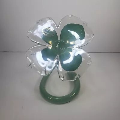 Lavorazione Arte Murano Green In Clear Art Glass Flower Vase CHIPPED PETAL • $22