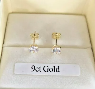 Solid 9ct GOLD 5mm Round 0.46ct Diamond-Unique Stud Earrings Men's Women's Boxed • £59.99