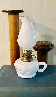 Vintage Milk Glass Mini Finger Oil Lamp Made In Hong Kong 7 3/4  Tall-Fruit • $22.99