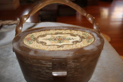 $63 • Buy Vintage Mid Century Pearlized Wilardy Lucite Purse Handbag Twisted Handle Mirror