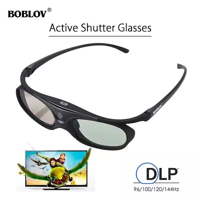 BOBLOV Active Shutter 3D Glasses DLP-Link USB Blue Compatible BenQ W1070 W700 Br • $31.89