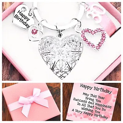 Personalised HAPPY BIRTHDAY GiftsCharm Keyring 18th 21st 30th 40th Gift For Her • £4.95