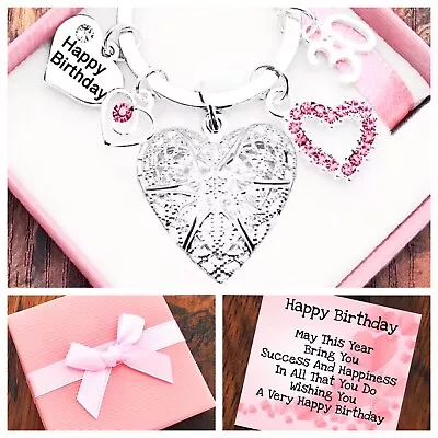 Personalised HAPPY BIRTHDAY GiftsCharm Keyring 18th 21st 30th 40th Gift For Her • £4.75