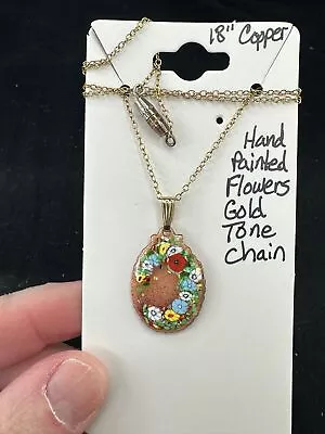 Necklace 18  Flower Pendant Copper Handcrafted Screw Clasp Vintage Gold M-7027 • $19.99