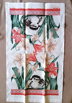 Vtg. Steven’s Linen Tea Towel W Birds And Flowers • $6