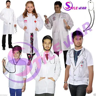 Boys Mens Doctor Scientist Lab Surgeon Hospital Lilac Coat Fancy Dress Costume • £7.29