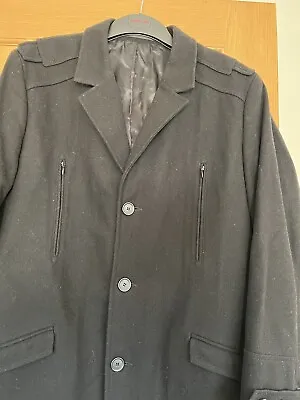 Karl Jackson Wool Rich OVERCOAT Jacket/ Coat Mens X-Large Chest 44/46 Black • £9.99