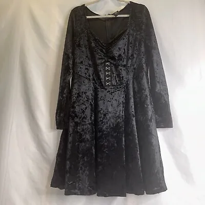 Hot Topic Dress Crushed Velvet Black Corset Sz 1 Halloween Witch Elvira Goth • $34.99