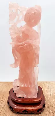 Chinese Antique Qing Pink Rose Quartz Woman Rose Quartz Carved Figure Sculpture • $150