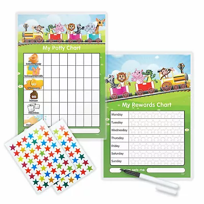 Potty Reward Chart Animal Train Set Magnetic Available FREE Pen And Stickers) • £2.60