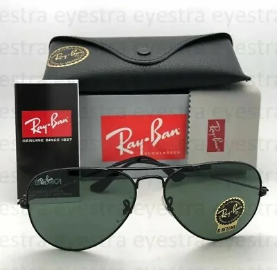 $99.99 • Buy Ray Ban RB3025 58MM Aviator Classic Unisex Sunglasses Black Frame Green G15 Lens