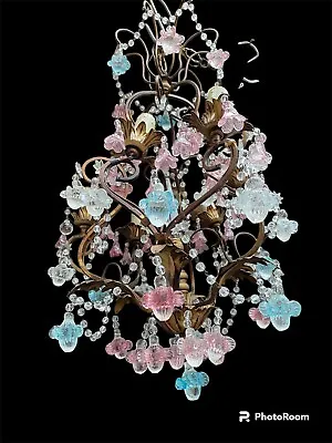 Chandelier IN Metal With Blossom & Acorns IN Murano Glass Italy Years' 70 • $426.08