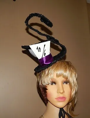 Mad Hatter 10/6 Purple & Black Sequin Fascinator Hat W Hair Comb & Chin Strap • $32.95