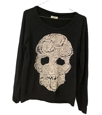$39.99 • Buy LAUREN MOSHI Beverly Hills Floral Skull Halloween Black Long Sleeves Medium