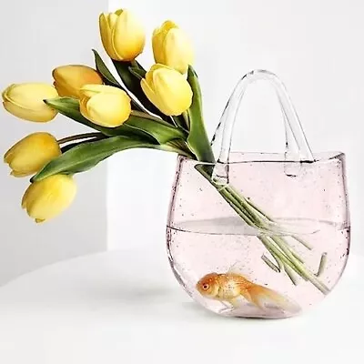 Flower Vase For Decor 11 Inch Modern Pink Purse Glass Vase For Centerpieces Lar • $49.99