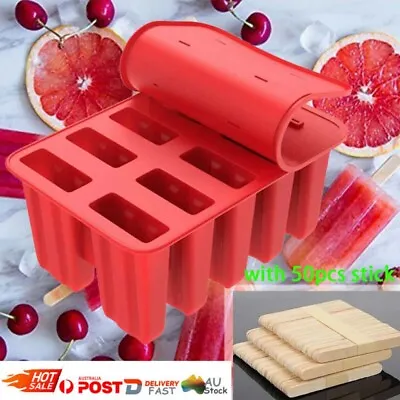 Silicone Ice Mould Cream Block Molds Icy Pole Jelly Pop Popsicle Maker 10 Frozen • $25.99