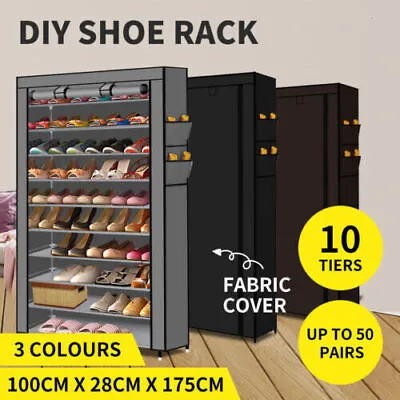 $25.99 • Buy JOYHUT 10 Tier Shoe Rack Cabinet Portable Storage Cover Shelf Organiser 50 Pairs