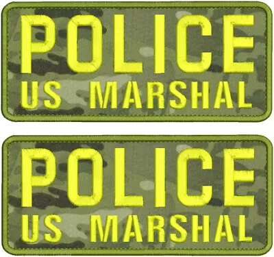 POLICE US MARSHAL Embroidery Patches  4x10  Hook On Back MULTICAM/YELLOW • $23.98