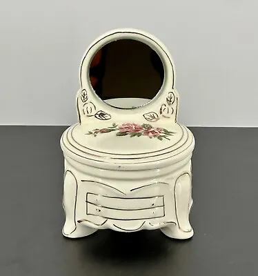 Vintage Jewelry Trinket Box Floral Dresser With Mirror Ring Vanity Ceramic Japan • $25