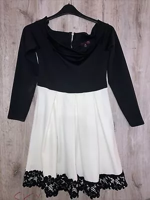 Missi London Dress U.K. 12  Black And White Lace Trim Hem Half Zip Back Women’s • £6