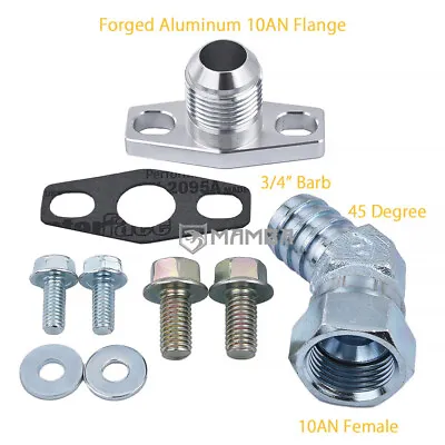 MAMBA 45Deg 3/4  Turbo Oil Return Barb Fitting Kit Garrett GT25R GT2554R GT2560R • $68.73