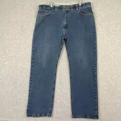 Wrangler Jeans Mens 38x29 Blue Straight Stretch Waist Med  Denim Actual 38x28 • $16.88