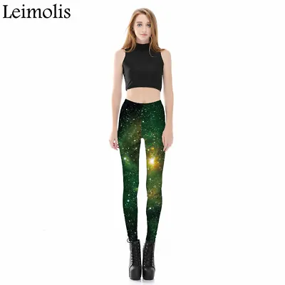  Leggings Ladies 3d Print Party Galaxy Green Space Plus Size Sport Gift Holliday • £14.99