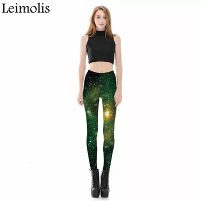 Ladies 3 D Print Party Galaxy Green Space Summer 2024 Plus Size Leggings  Sport • £12.99