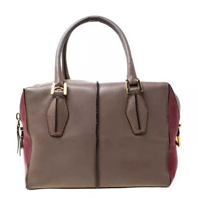 Tod's Taupe/Burgundy Leather D-Styling Medium Tote • $286.65