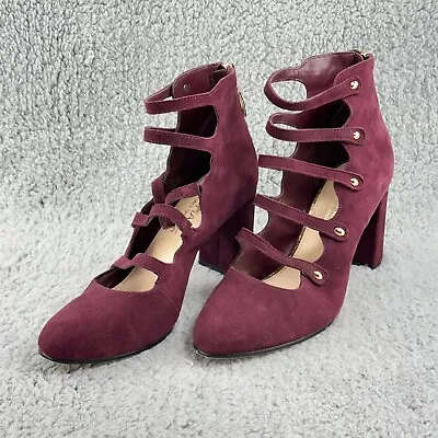 Michael Shannon Size 7 Purple Leather Suede Heels Strappy Ankle Zip Up Pagaent • $39.88