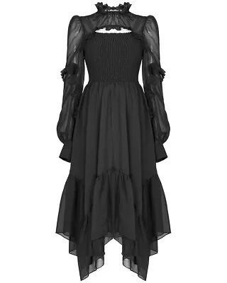 Punk Rave Retro Gothic Witch Maxi Dress Long Black Chiffon Steampunk Victorian • $56.96