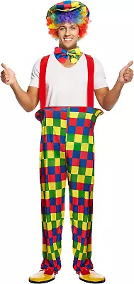 Adult Mens Rainbow Coloured Clown Costume - One Size - Fits 44'' Chest • £18.09