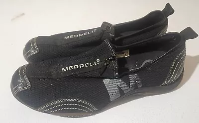 Merrell Barrado Black Slip On Zip Leather/mesh Sneakers Shoes Sz 7.5 J73426 • $22.99