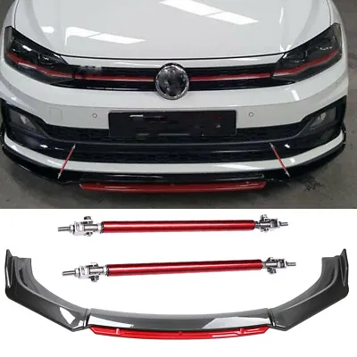 For VW Golf Passat Polo GTI Carbon Front Bumper Lip Splitter Spoiler +Strut Rods • $99.49