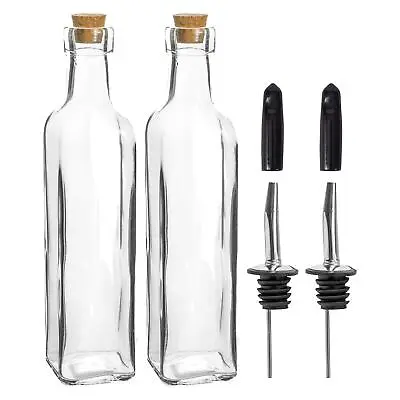 2x Olive Oil Pourer Bottles With Cork Lids Vinegar Drizzler Dispenser 250ml • £11