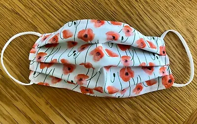 Crafted Washable Fabric Face Mask Covering Adults Kids Watercolour Red Poppies • £6.30