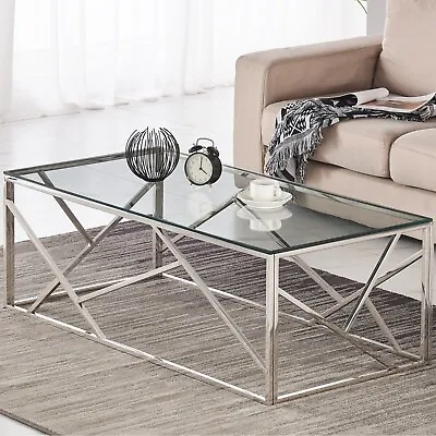 Glass Table Coffee Console Side End Living Room Furniture Mirror Chrome Finish 4 • £89.99