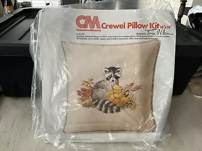 Vintage CM Crewel Pillow Kit Raccoon With Trim Craft Needlework 14x14 • $15.99