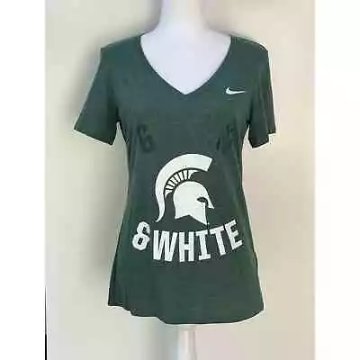 Michigan State MSU Womens Green White Nike V-Neck T-shirt Top Size Medium • $6