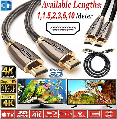 HDMI Cable V2.0 PREMIUM HD High Speed 4K 2160p 3D Lead 1m/2m/4m/5m/10m/15m/20m • £13.99