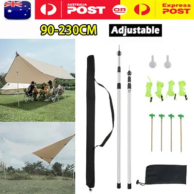 $18.88 • Buy 2X Adjustable 90-230cm Aluminum Camping Tarp Pole Telescoping Tent Pole Kits AU