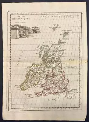 United Kingdom & Ireland 1746 Le Rouge Unusual Antique Copper Engraved Map • $20