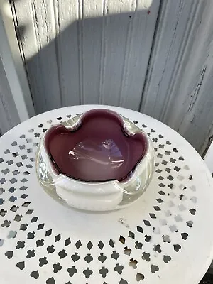 Vintage Murano Art Glass Bowl Lilac Purple And White Cased Glass Ashtray Cigar • $30