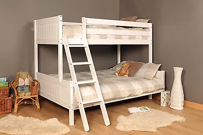 £329.99 • Buy 3ft 4ft Triple Wooden Bunk Bed Kids Pine White Or Grey & Mattress Option 