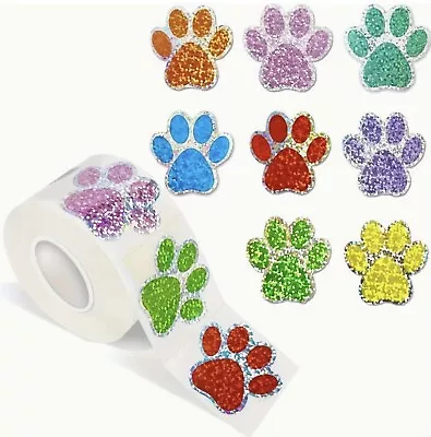 100 X Holographic Multicolour Paw Print Stickers Labels 25mm • £2