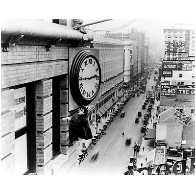 Harold Lloyd Looking Up At City Clock Holding On To Brick Wall 8 X 10 Inch Photo • $8.99