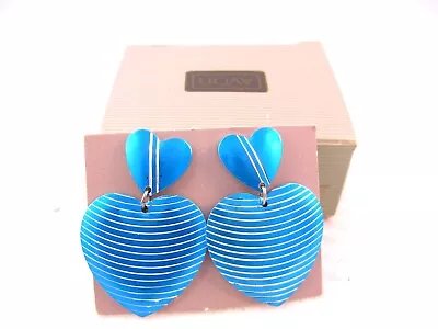 Avon HEART STRIPES Pierced Earrings 1986 NIB NOS Blue BOOK PIECE • $4
