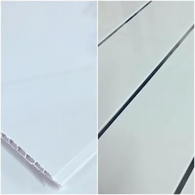 £0.99 • Buy Gloss White & White With Chrome Bathroom Ceiling Panels PVC Shower Wall Cladding