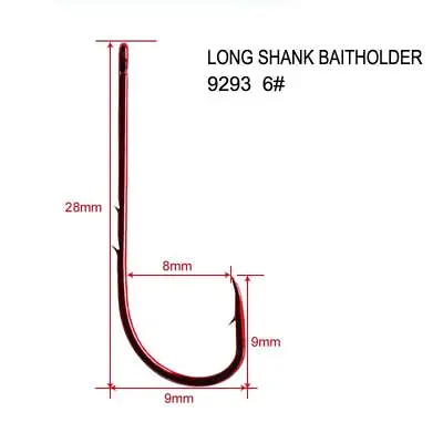 $9.52 • Buy 100XHigh Quality Long Shank Bait Holder Fishing Hooks RED Size 6#,Fishing Tackle