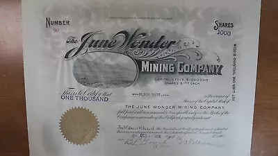 1906 WONDER NEVADA June Wonder Mining Co. Stock Signed E. A. Colburn Tent City • $65